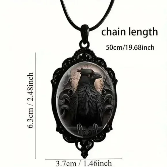 Black Goth RAVEN Pendant Necklace - Picture 3 of 3
